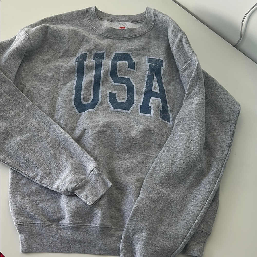 Hanes Gray Crewneck Sweater USA Graphic
